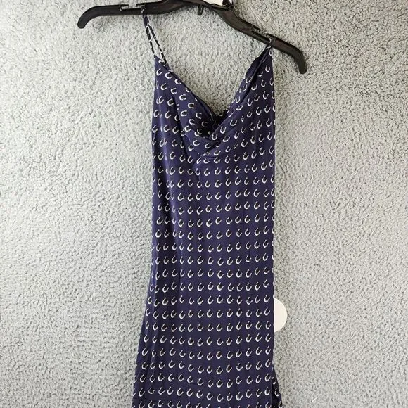 STAUD Bellamy Printed Lace-up Maxi Dress Women's L Navy Calico Sleeveless Slit~ - Picture 3 of 13